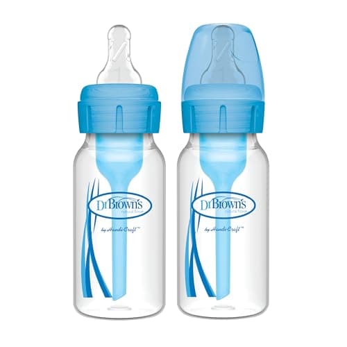 Image of Dr. Brown's Anti-Colic Options+ Narrow Baby Bottle, 4oz/120 ml, with Level 1 Slow Flow Teat, Pack of 2, Blue