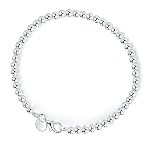Image of Ladies Silver Bracelet, 925 Sterling Silver Retro Bracelets, 4MM Round Bead Jewelry Hollow Ball Bracelet Elegant Personality Atmosphere Comfortable Simple Casual Christmas Engagement Teacher Gift