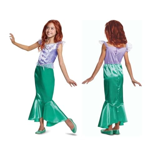 Image of Disney Official Classic Ariel Costume, Little Mermaid Costume Kids, Mermaid Dress for Girls, Ariel Dress Up for Girls Fish Outfit, World Book Day Costumes for Girls 5-6 Years