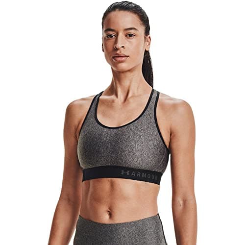 Image of Under Armour Women Armour Mid Keyhole Heather Bra, compression sports bra for workouts and training, comfortable and secure running bra