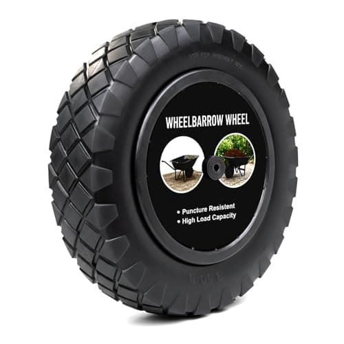 Image of Crystals 14" Wheelbarrow Wheel Puncture Proof 3.50-4.00/8 Heavy Duty Solid PU Rubber Tyre Replacement with Plastic Rim for Wheelbarrows, Garden Trolley, Truck - Black