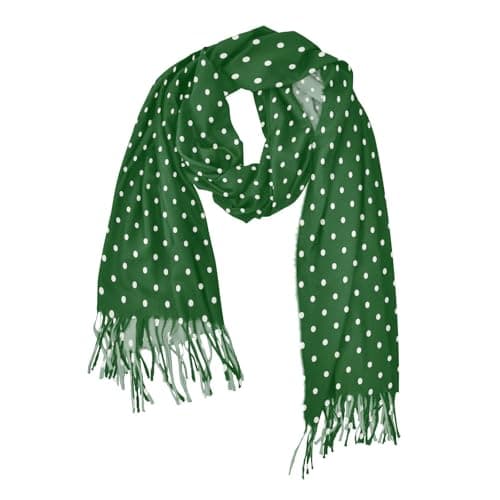 Image of pnyoin Festive Trees Ornament Art Soft Cashmere Feel Scarf unisex for Men and Women Winter Large Shawl Wrap, Green Polka Dot Pattern, One size