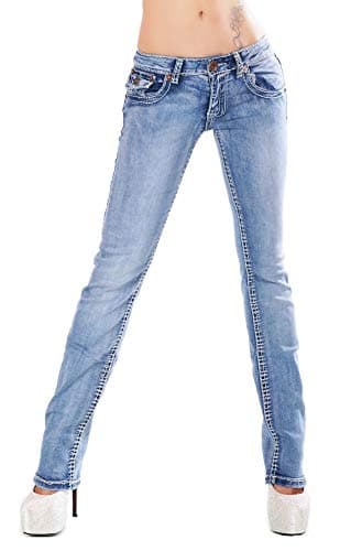 Image of Noir Triple XXX Womens Denim Straight Leg Hipster Denim Jeans Light Blue UK 16