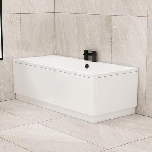 Image of Royal Bathrooms 1800 x 800mm Double Ended Straight Shower Bath White Gloss Soaking Bathtub, Acrylic Baths for Bathrooms, Adjustable Feet Leg Set - Square
