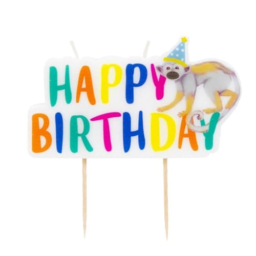 Image of Talking Tables Safari Animal Themed Happy Birthday Candle Featuring a Cheeky Monkey – Colourful Jungle Zoo Cake Topper & Birthday Candles, Unique Decorations or Cakes, 11cm Size