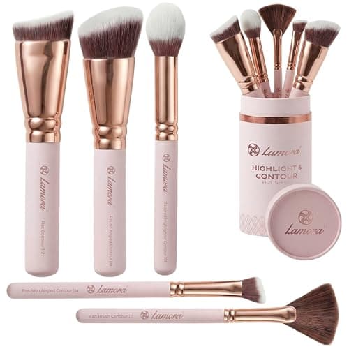 Image of Lamora Contour Brush Set - Contouring Makeup Brushes for Face, Nose, Cheeks - Sculpting and Highlighting Kit with Cream Blush Highlighter Contour Kabuki Foundation Fan Brush