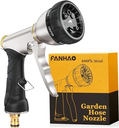 Image of FANHAO Hose Pipe Spray Gun, 100% Heavy Duty Metal Garden Hose Spray Gun with 7 Spray Patterns, High Pressure Hose Nozzle with Ergonomic Handle for Watering Plants & Lawns, Washing Cars & Pets