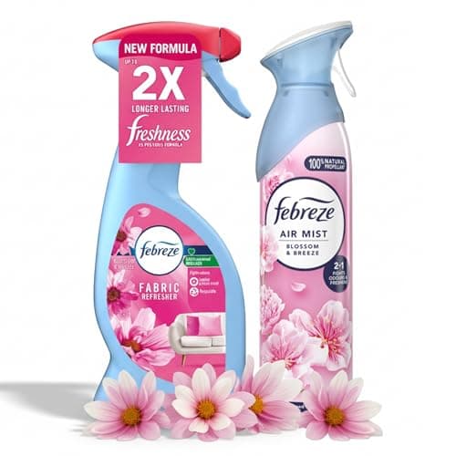 Image of Febreze Fabric Spray Blossom Breeze & Febreze Air Mist 185 ml Duo – Odour Eliminating Fabric & Room Spray for Long Lasting Freshness in Home, Car, Upholstery & Bedding