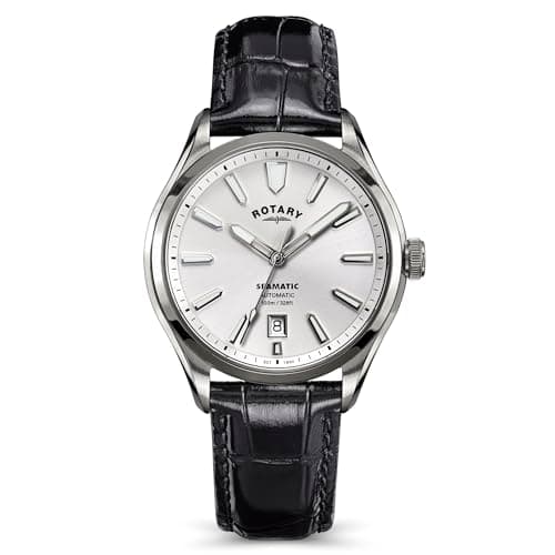 Image of Rotary Men's Seamatic 100M Water Resistance Stainless Steel Black Croc Leather Strap Watch