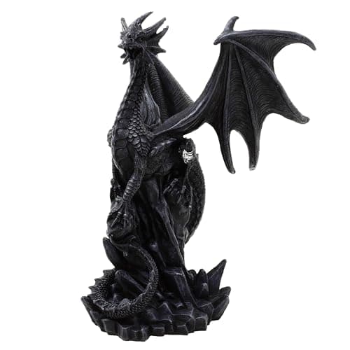 Image of MystiCalls Dragon Black on Rock Dragon Fantasy Gothic Figure