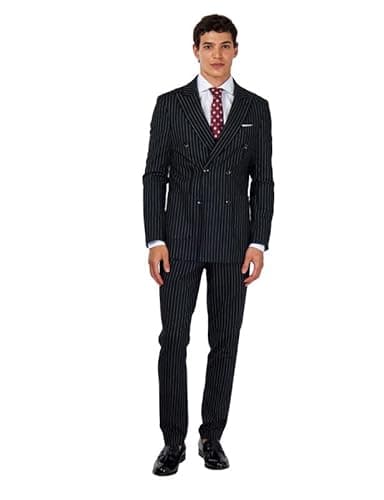 Image of Xposed Lloyd – Black Pinstripe Double Breasted Linen Suit [SUIT-DB-LLYOD-BLACK-42 UK]