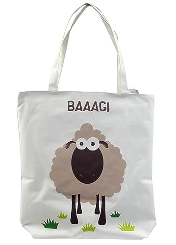 Image of Puckator BAAAG Sheep Reusable Zip Up Cotton Bag - Canvas Tote Bag - Cotton Tote Bags - Eco Gifts for Women and Men - Cloth Shopping Bag - Fabric Bag - Foldable Bags for Shopping - Handbag