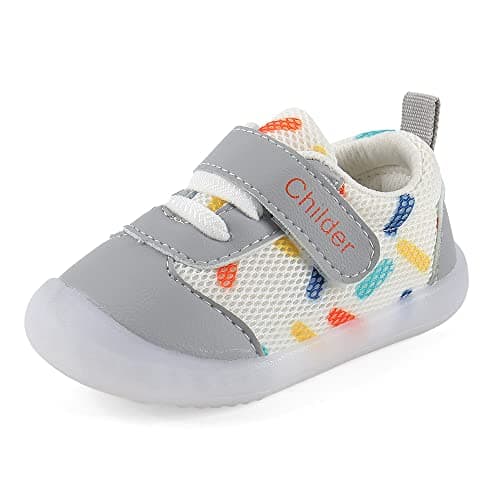 Image of MASOCIO Baby Shoes Boys Girls First Walking Toddler Trainers Sneakers Pre Walker Boy Infant 18-24 Months Size 5 UK Child Grey