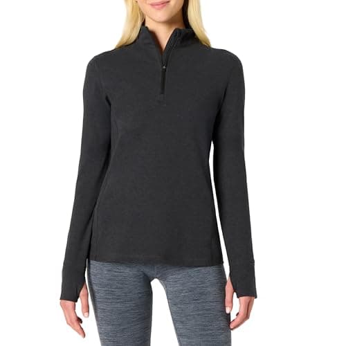 Image of Amazon Essentials Women's Athletic Soft Performance Lightweight Quarter-Zip Long-Sleeve Workout Top, Black Space Dye, XS