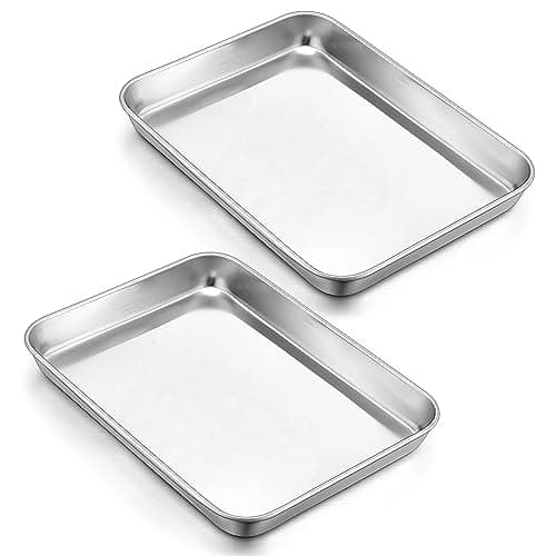 Image of Herogo Baking Tray Set of 2, Stainless Steel Baking Sheet Pans, Rectangle Oven Trays Set for Baking Cooking Roasting, Healthy & Non-Toxic, Mirror Polished, Dishwasher Safe – 23.7x17.9x2.5 cm