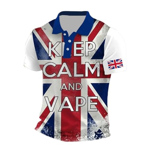 Image of Union Jack 2025 Men T Shirts Bunting Flags Print Great Britain Classic Button Contrasting Colors T-Shirts Stylish Tops King Charles Coronation 2025 Summer Lightweight Beach Tops,L