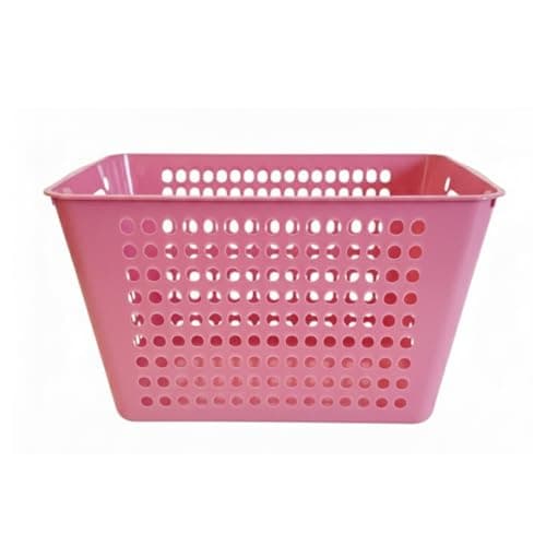 Image of HOMESHOPA Large Rectangular Plastic Storage Basket, Pink Handy Cupboards Organiser Storage Baskets, Cabinet & Shelf Basket with Handle, Multipurpose Box for Home Kitchen Utility Room Toy Storage