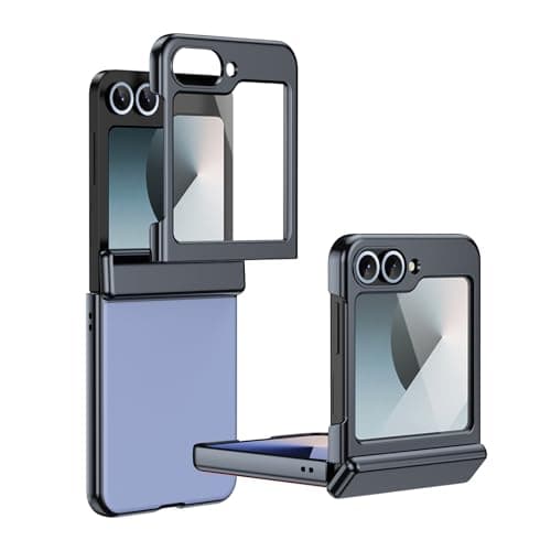 Image of HUOLUNGJIN Flip Cover Compatible with Samsung Galaxy Z Flip 5 Plating Case with Screen Protector Hinge Case,Drop Protection, Scratch Resistant,Slim Design Frosted Folding Cover (Blue A)