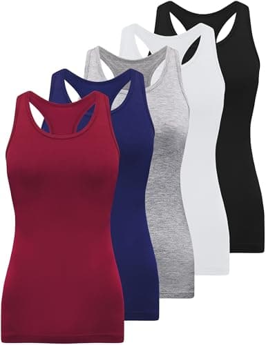 Image of BQTQ 5 Pack Racerback Tank Tops for Women Sleeveless Workout Tank Top Ladies Undershirts Womens Tanks Tops, Black, White, Gray, Dark Red, Navy,L