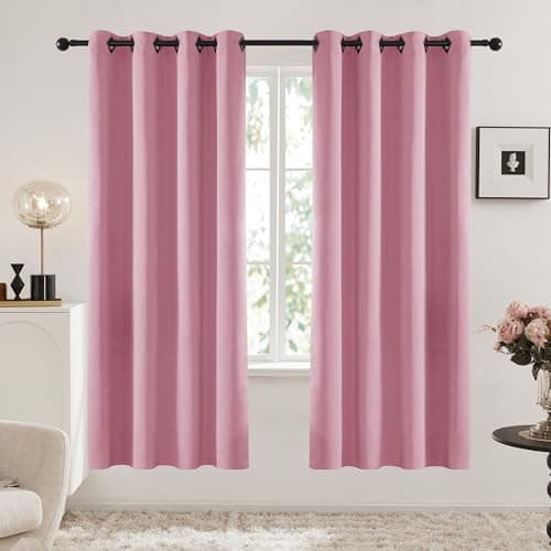Image of Deconovo Blackout Curtains with Black Eyelets, Super Soft Thermal Insulated Window Panels, Energy Saving Curtains for Living Room, W 52 x L 72，Bonbon Pink，2 Panels