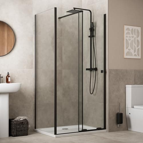 Image of Baystone® 1000 x 900mm Sliding Shower Enclosure Door Screen for Wet Room Cubicle Enclosures, 8mm Safety Glass Space Saving, Side Panel, Frameless, Black