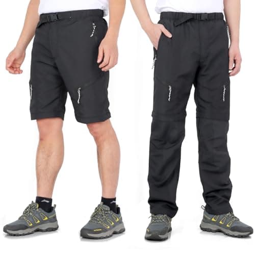Image of LHHMZ Men’s Convertible Hiking Walking Trousers Shorts Outdoor Zip Off Breathable Lightweight Casual Trousers Shorts Black