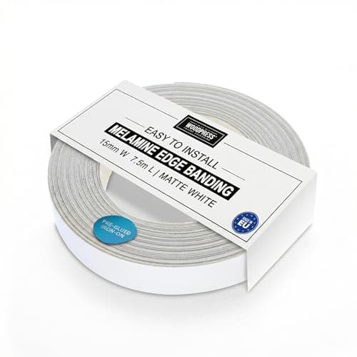 Image of WoodPress 15mm Matte White Melamine Edging Tape with Hot Melt Adhesive - 7.5m Roll - Easy Iron on for DIY