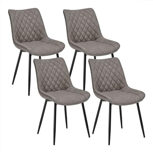 Image of WOLTU Dining Chairs Set of 4, Accent Chairs for Kitchen/Bedroom/Reception Room/Balcony, Leatherette, Dark Grey, with Backrest and Padded Seat