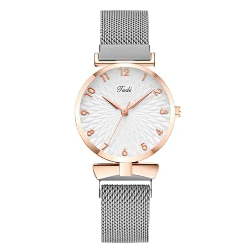 Image of OFFCUP Women's Quartz Watch, Stainless Steel Mesh Strap Ladies Watches, Analog Quartz Watches with Rhombus Lattice Dial, 3 Hand, Premium Fashion Wrist Watch for Women Ladies Girls
