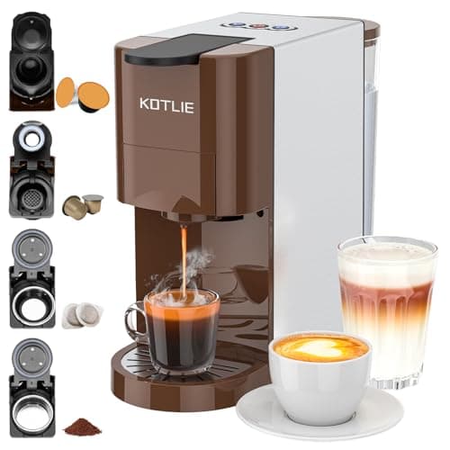 Image of Espresso 4in1 Coffee Pods Machine for Nespresso Original/Dolce Gusto/Ground Capsule and ESE Coffee Pods,19 Bar Automatic Coffee Capsule Machine, AC-513K (BROWN)