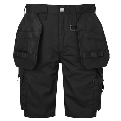 Image of Osbauer Mens Workwear Shorts - Slim Fit - Stretch Rip Stop Fabric Holster Multi Pockets Cordura YKK Zip Work Cargo - Bevel Pro - Black - 30W