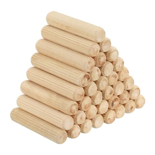 Image of PATIKIL 1/2" x 2"(12 x 50mm) Wood Dowel Pins, 60 Pack Fluted Wooden Dowel Pin Straight Groove Rods for Furniture Door Art Crafts Projects