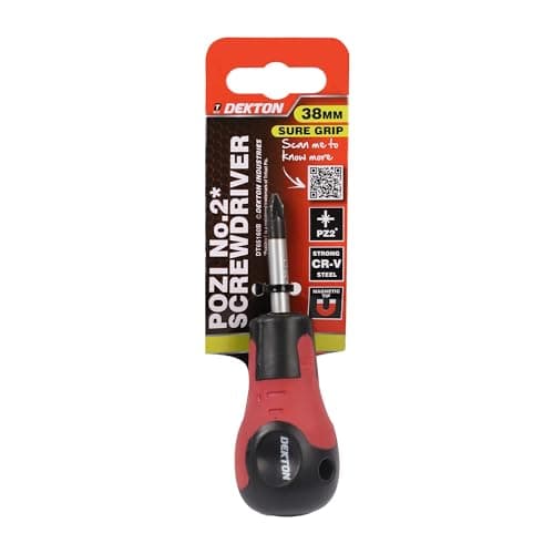 Image of Dekton Pozi NO 2 Screwdriver 38mm | Durable CR-V Steel Construction | Magnetic Tip for Easy Screw Pick-Up | Non-Slip Rubber Handle for Improved Grip and Control | Ideal for DIY & Home Improvement