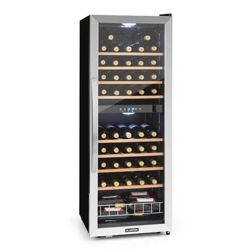 Image of Klarstein Wine Cooler Fridge, Dual Zone Wine Fridge with Glass Door, 2 Programmable Cooling Zones, Touch Controls, LED Display, 5-18 °C Range, 40 dB Low Noise, 54 Bottles / 148L Drinks Fridge, Black