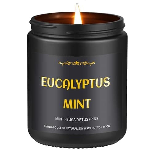 Image of Eucalyptus Mint Candle, 7 oz Scented Candle for Men, Soy Candles for Home Scented, Masculine Jar Candle for Him, 50 Hours Burning Time Mens Candle Gift for Boyfriend, Father, Birthday Present Giving