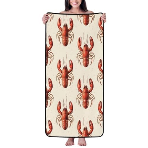 Image of Buewutiry Bath Towel - Realistic Lobster Print Highly Absorbent Towels for Bathroom, 27x55in Quick Drying Microfiber Bath Towels for Body, Large Soft Shower Towels for Yoga, Spa, Gym