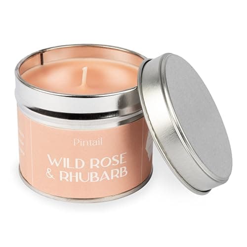Image of Pintail Candles Classic Tin (Wild Rose and Rhubarb Home Fragrance) Scented Candles Long Burning (35 Hour Burn Time), Hand-Poured Scented Candles Gifts for Women - Genuine Pintail Candle Gift