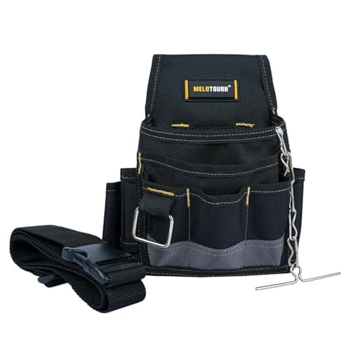 Image of MELOTOUGH Electrician Tool Pouch Tool Belt Pouches with Belt Clip, Electrical Tape Chain, Multiple Pockets Tool Organizer for Technician, Maintenance, HVAC