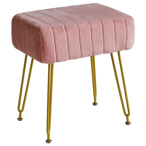 Image of IBUYKE Velvet Rectangular Footrest Ottoman, Makeup Vanity Stool Side Table, Dressing Table Seat, Pouf Couch Stool, Golden Steel Legs, Pink L/G-51P