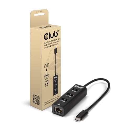 Image of Club3D CSV-1549 USB Type-C 3.2 Gen1 to 3 Port USB Type-A Hub with Gigabit Ethernet