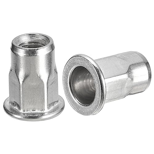 Image of sourcing map M5 Half Hex Body Rivet Nuts, 60pcs 304 Stainless Steel Flat Head Threaded Insert Nuts for Metal, Plastic