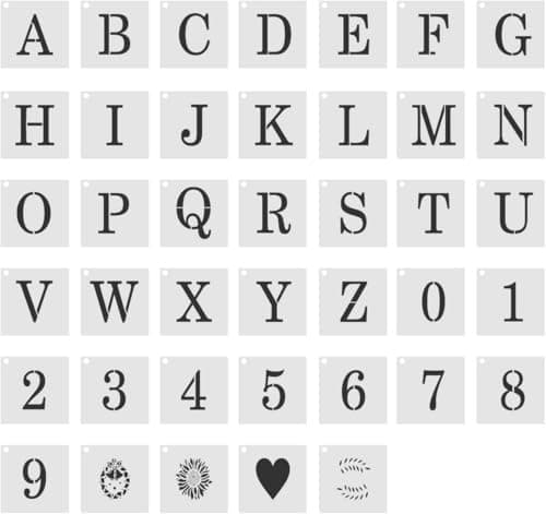 Image of Hopzab 40 Pcs 1-Inch Plastic Letter and Number Stencils Reusable Large Alphabet Number Symbol Templates Set for Painting on Wood Wall Signage, Home Decoration and DIY Crafting