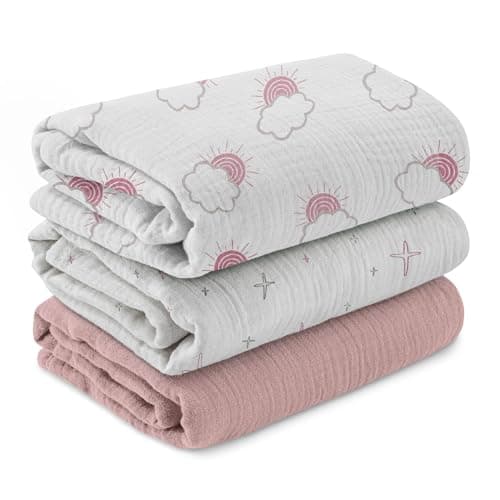 Image of Soarwg Kids Muslin Swaddle Baby Blanket & Cloths for Newborns, Pack of 3, Large 95 x 100cm for Baby Shower