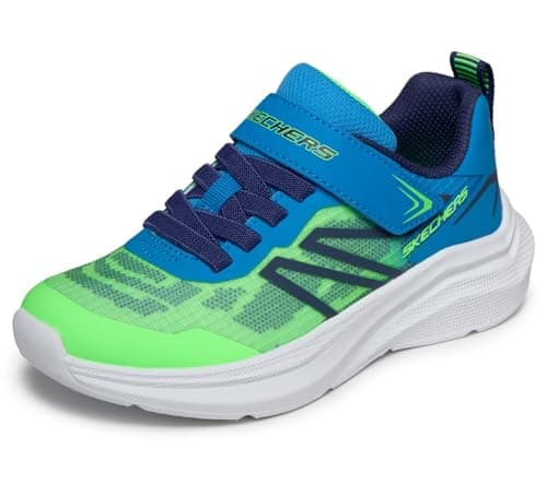 Image of Skechers Boy's Microspec Velocity Sneakers, Lime & Blue Synthetic/Textile/Navy Trim, 13 UK Child