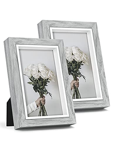 Image of SUMGAR 6x4 Photo Frames 6 X 4 Picture Frame Grey Photo Frame Wooden Picture Frames Small Rustic With Real Glass For Wall Desk Graduation Wedding Family Best Friend Birthday Christmas Gifts 2 Pack
