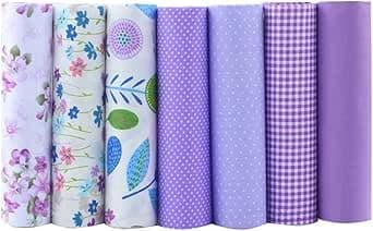 Image of CraftsFabrics 7pcs/Lot (16"x20") Printed 100% Cotton Fat Quarters Fabric Bundles for Quilting, Scrapbooking, Arts & Crafts, DIY Projects, Collage | Purple Fabric, Quilting Fabric, Material for Sewing