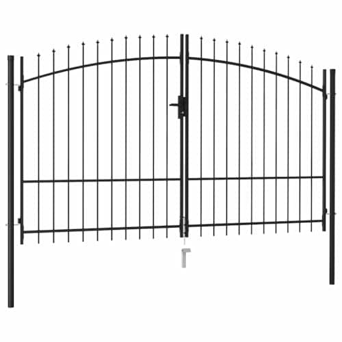 Image of vidaXL Contemporary Fence Gate Double Door - Spike Top Design, Heavy-duty Powder-coated Steel, Black, 3x2m, Quick Locking with Bolt Hinge, Includes Mounting Posts & 3 Keys