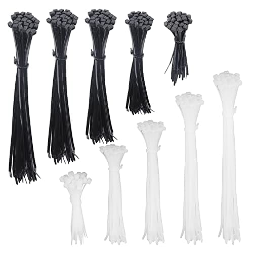 Image of Zip Ties 250PCS Cable Zip Ties Assorted Sizes 4"+ 6"+ 8"+ 10"+ 12" Width 0.16" Cable Ties, Heavy Duty Self-Locking Nylon Black Wire Ties and Clear White Zip Ties for Indoor and Outdoor(Black & White)