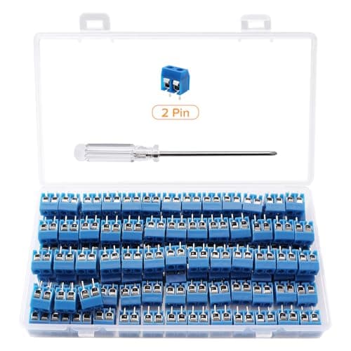 Image of Lyeteung 120 PCS 5mm Pitch 2 Pin PCB Mount Screw Terminal Block Connector, PCB Terminal Block, with Screwdriver, for Arduino DIY Project, Blue