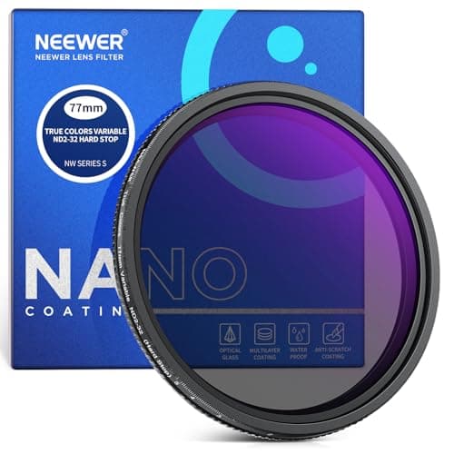 Image of NEEWER 77mm True Colors Hard Stop Variable ND Filter ND2-32 (1-5 Stops) Limited Neutral Density Filter, Multi Coated HD Optical Glass/No X Cross/Aluminum Frame/Water/Scratch/Fingerprint Resistant